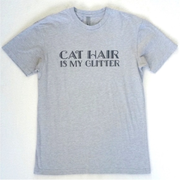 Women’s Grey "Cat Hair Is My Glitter"  Cat Graphic Short Sleeve T-Shirt S - Picture 5 of 6